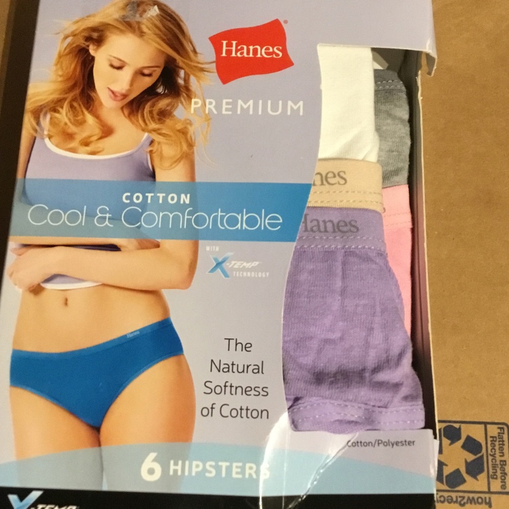 Hanes Premium Cotton Hipster Panties - Purple, Pink, White, Gray, Tan (6 Pack)